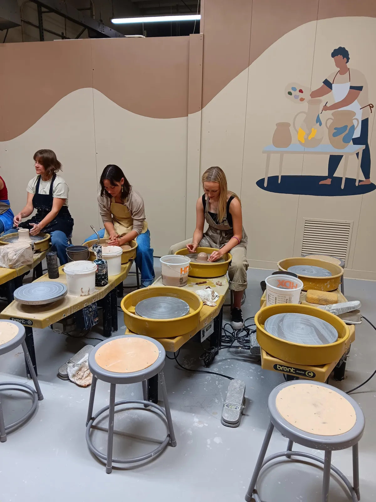 Pottery class on the wheels