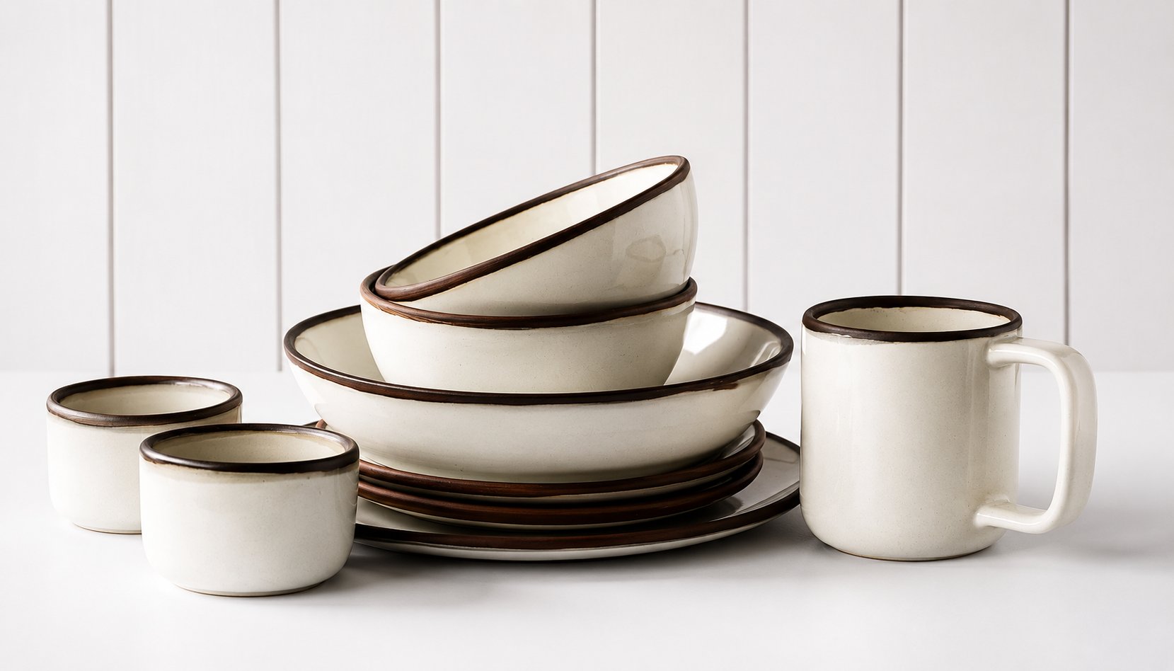 Jefferson Street handmade stoneware dinnerware set — bowls, plates, mug, and ramekins